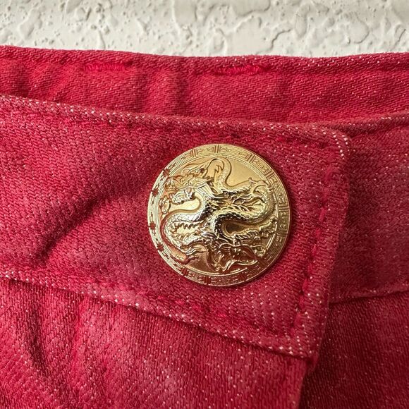 BALMAIN Skinny Jeans Red Low Rise Ankle Zip Stretch Hipster - Picture 5 of 16